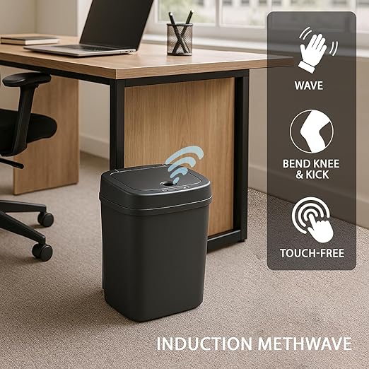 Touchless Motion Sensor Trash Can with Sealing Lid Automatic Soft Close Silent Bathroom Kitchen Office Waste Bin Narrow Rectangular ABS Hands Free Smart Home Garbage Container (Black)