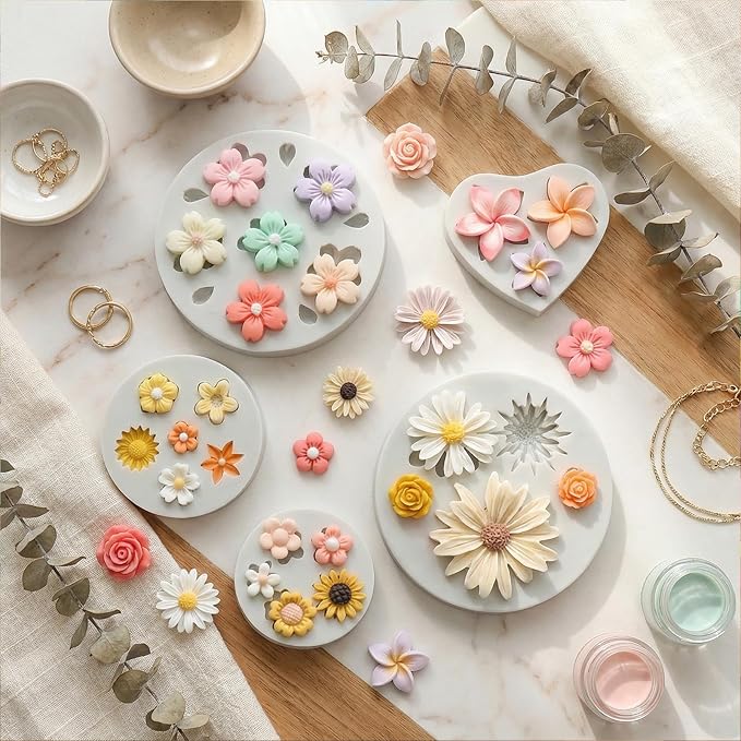 5 Pcs Flower Fondant Molds Flower Rose Daisy Silicone Chocolate Mold for Candy Fondant Polymer Clay Soap Ice Cube Crafting and Cake Cupcake Decoration