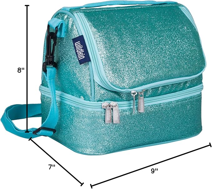 Wildkin Kids Two Compartment Insulated Lunch Bag – Keeps Food Hot or Cold, Easy-Clean Lining, Leak-Resistant & BPA-Free – Boys & Girls, Ideal for School, Travel & Daycare – Blue Glitter
