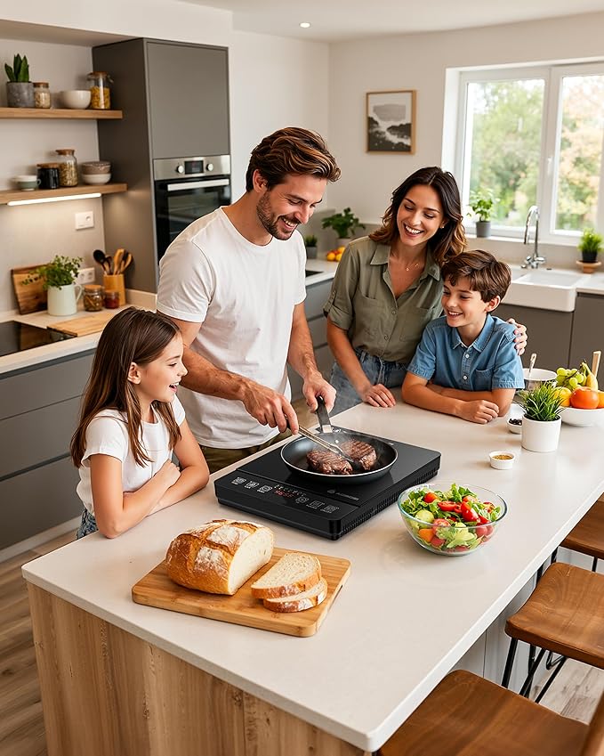 Portable Induction Cooktop 20 Temperature & Power Levels,1800W Single Burner Electric Cooktop with 6.8 inch Heating Coil,Low Noise Hot Plate with Timer
