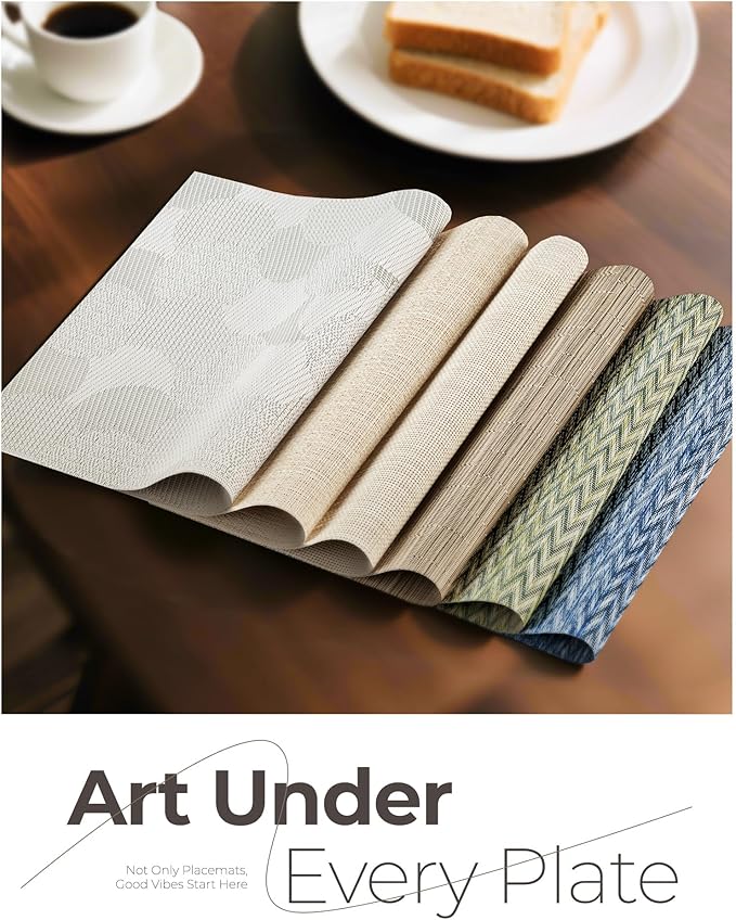Leetaltree Light Brown Placemats Set of 24 - Heat Resistant Non-Slip Place mats for Dining Table, Washable Durable PVC Vinyl Woven Table Mats(Light Brown, 24)