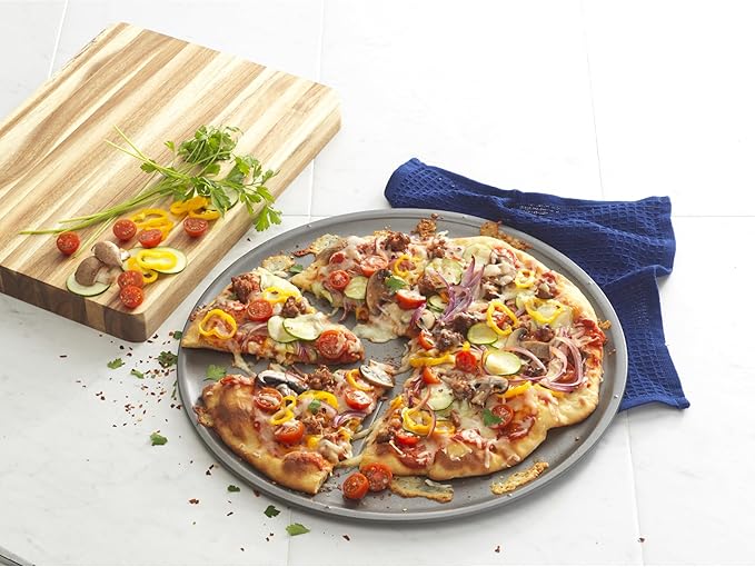 GoodCook Everyday Nonstick Steel Pizza Pan, Built-In Cutting Guide, 16-Inch, Gray