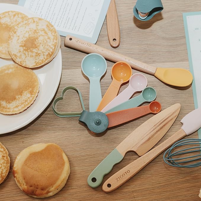 Wooden Baking Set for Kids - A Complete Set of Real Kitchen Utensils Gives Toddlers a Fun Cooking Experience - Durable Safe to Use Tools are Perfect for Gifting to Create Lasting Family Memories