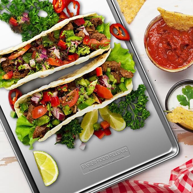 Commercial Quality Baking Sheet Pan Set, Natural Stainless Steel Cookie Sheet, Warp Resistant Nonstick Baker's Half Sheet Pan, Large Thick Cookie Tray Pans for Baking, Roasting(2 Pack, 18X13Inch)