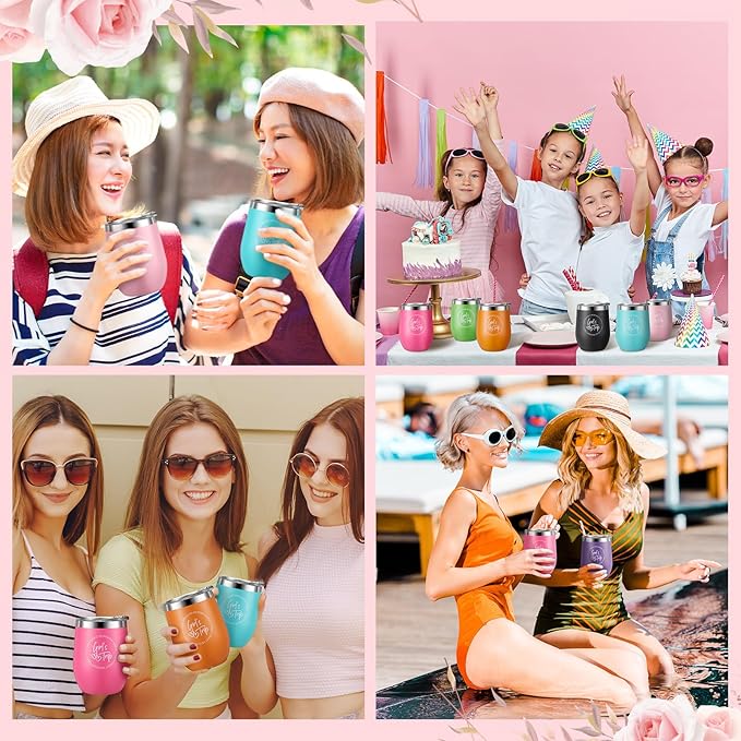 Sliner 8 Pcs Girls Trip Tumbler with Lid 12oz Stainless Steel Girls Travel Cups Beach Wine Mug Bridesmaids Gift for Friend Besties Wedding Bachelorette Vacation Cruise Party Favors