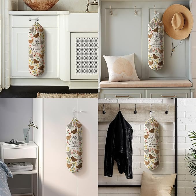 Hglian Plastic Bag Holder,Funny Chickens Grocery Bags Storage Organizer Keeper,Cute Farmhouse Kitchen Decor Gifts for Women Chicken Lover