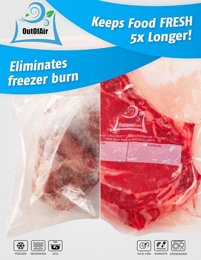 Vacuum Sealer Roll & Bag Cutter (8" x 100') 4 mil 100 Foot Embossed Bags by OutOfAir 33% Thicker, BPA Free, Sous Vide, Commercial Grade, Works with All Machines