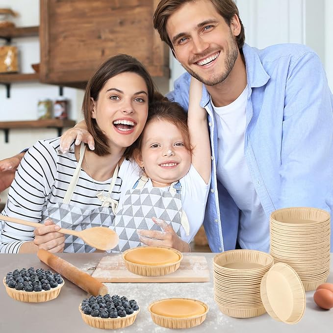 Ocmoiy 50 Pcs Mini Tart Pans for Baking, 4 Inch Disposable Paper Pie Tins for Small Pies, Tarts, Quiches, Cinnamon Rolls, Desserts