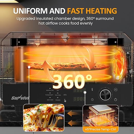 Pizza Oven Indoor Outdoor: Heats up to 750℉, Up to 12" Electric Countertop Pizza Maker with 6 Presets, Control Knob, Portable Pizza Cooker Warmer for Home, Camping, Pizza Stone, Pizza Peel