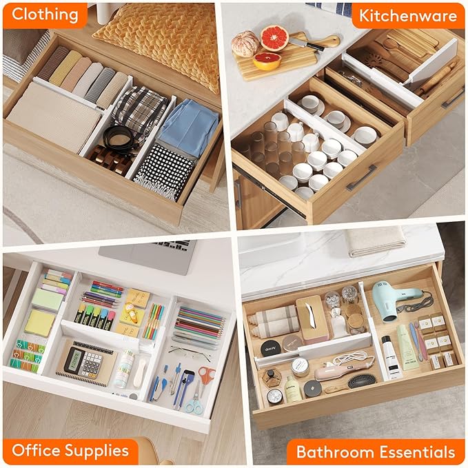 Lifewit Drawer Dividers Plastic Adjustable Drawer Organizers for Clothes, Expandable Dresser Separators in Bedroom/Bathroom/Kitchen/Fridge/Office Organization and Storage
