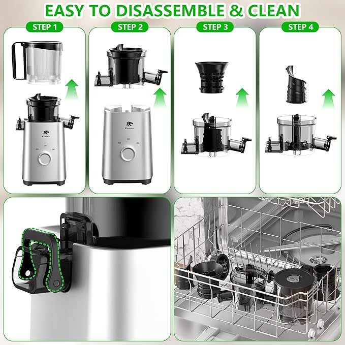 Cold Press Juicer, Juicers Machines - 5.3" Large Feed Chute for Whole Fruits & Vegetables, Powerful AC Brushless Motor, 99% Juice Yield, Ultra Quiet, Easy Clean, Extra one Replace juicer strainer