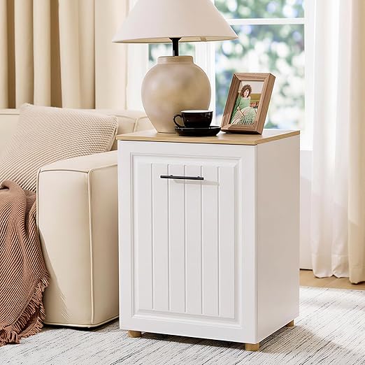 ZIFTY 10 Gallon Pull Out Trash Can Cabinet, Freestanding Kitchen Trash Bin Cabinet, Hidden Garbage & Recycling Cabinet, Pet Proof Trash Can Holder for Kitchen, Laundry & Living Room (White)