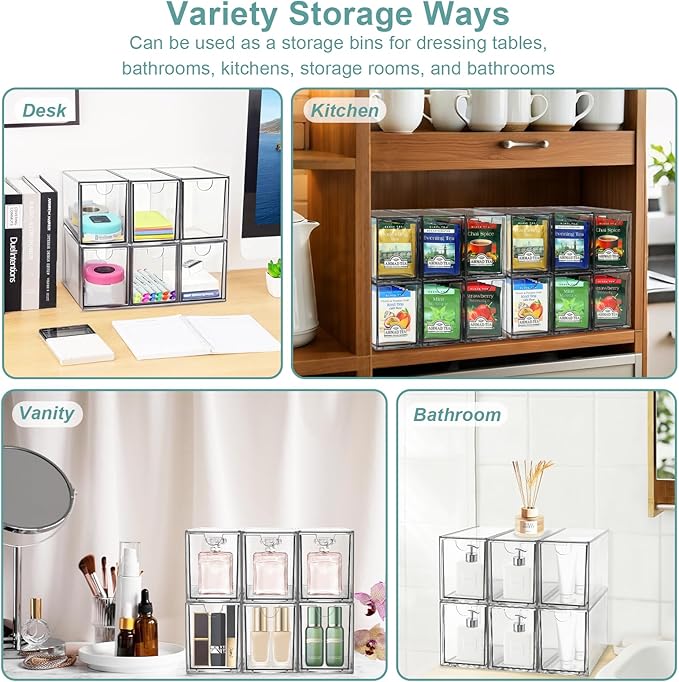 6 Tea Bag Organizer and Storage, Acrylic Tea Bag Holder Organizer, Plastic Tea Drawer Container for Cabinet