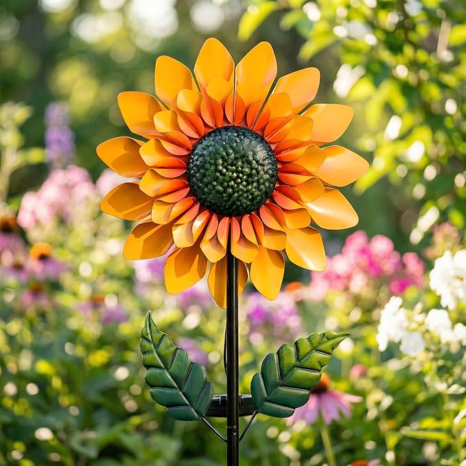 Sunflower Solar Wind Spinner, 52" Metal Wind Spinner with Kinetic Wind Sculpture Windmills for Outdoor Lawn & Garden Patio Decoration