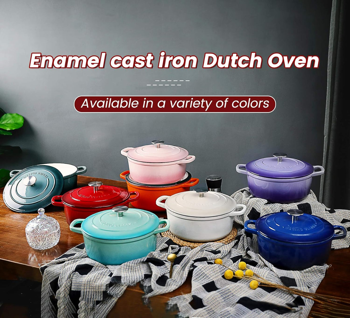Enameled Cast Iron Covered Dutch Oven with Dual Handle, Dutch Ovens with Lid for Bread Baking, Safe to 500 degrees, 3.5 Quart, White