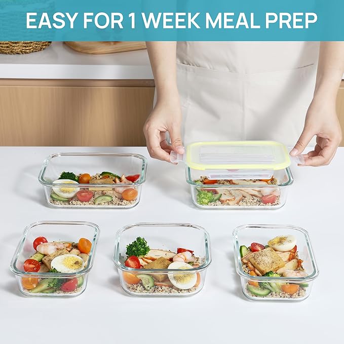 Vtopmart 8 Pack Glass Food Storage Containers with Airtight Lids, Glass Meal Prep Containers, Lunch Office Meal for Microwave, Oven, Freezer and Dishwasher, BPA Free