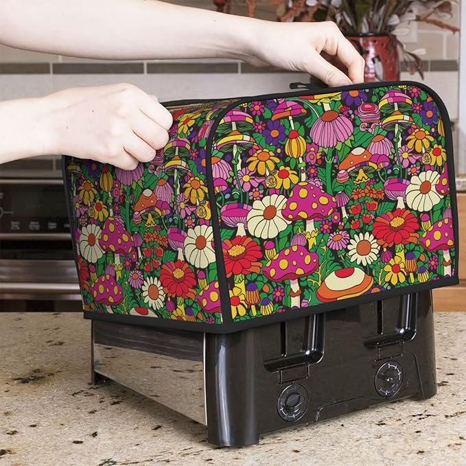 Toaster Cover 4 Slice Colorful Mushroom Flower Trippy Kitchen Small Appliance Covers with Pockets Dust and Fingerprint Protection