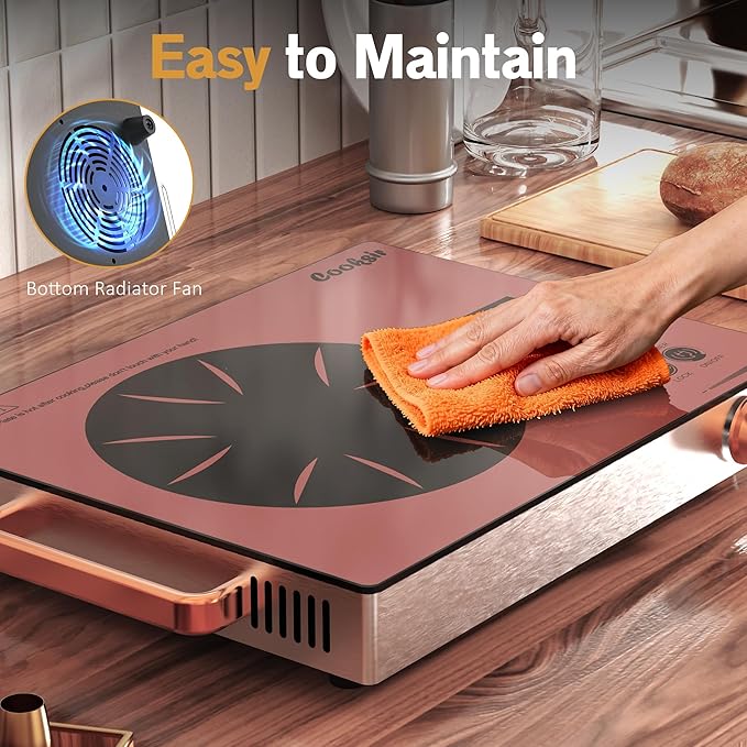 Single Burner Electric Cooktop - 110V 1800W Portable One Burner Hot Plate, Countertop Electric Stove top for Home, Camping, RV, Timer, Child Lock, Steam, BBQ, Stir Fry, 120V Plug in (Orange)