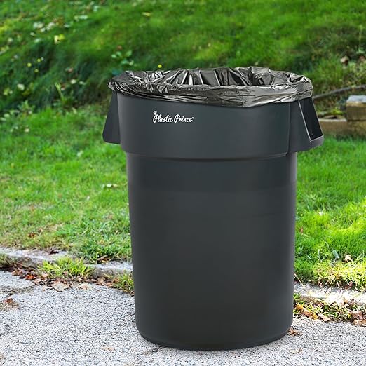 PLASTIC PRINCE 32 Gallon Round Trash Can Container Gray Plastic Commercial Garbage Bin for Home Garage Restaurants Warehouses