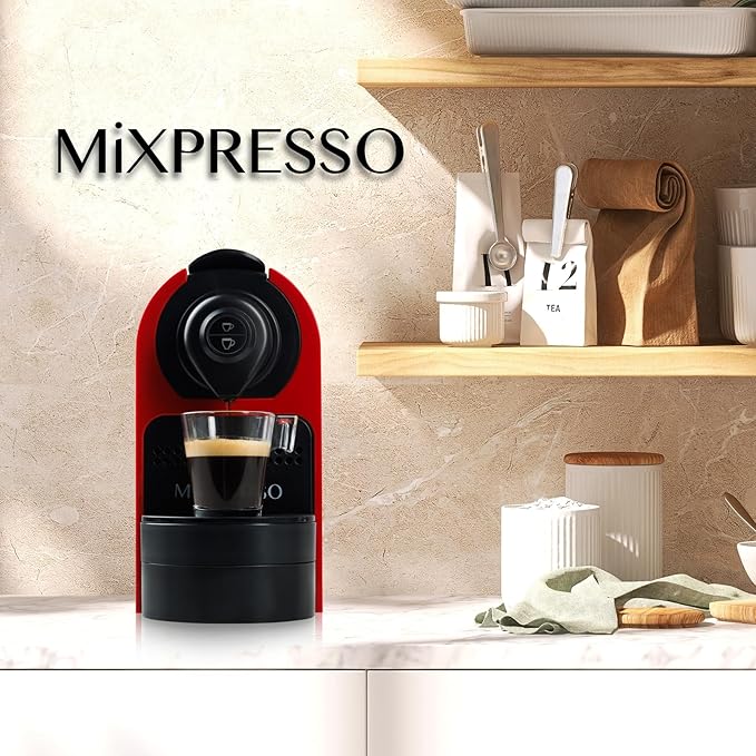 Mixpresso Red Espresso Coffee Machine – Compact 1400W Single Serve Coffee Maker Compatible with Nespresso OriginalLine Capsules, One-Touch Operation, 19-Bar Italian Pump, 27oz Water Tank