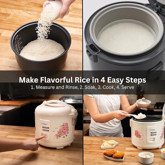 Tiger JAZ-A18U-LF 10 Cup Capacity White Rice Cooker with Non-Stick Inner Pot, Retractable Power Cord, and Keep Warm up to 12 hours (Flower)