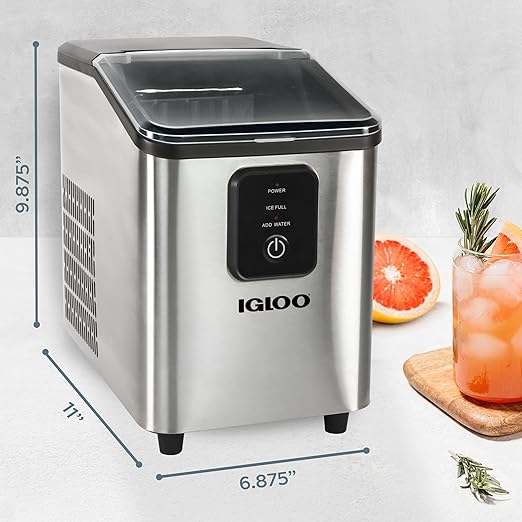 Igloo Portable Ice Maker with Scoop - Countertop Ice Maker with LED Control Panel & 1.5 Quart Water Tank - Ice Cube Maker Produces 26 Lbs. of Ice in 24 Hours with 9 Large or Small Cubes in 7 Minutes