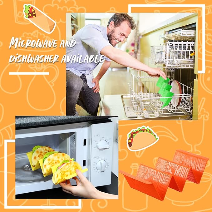 48 Packs Colorful Taco Holder Stands Plastic Large Taco Tray Plates Hold 2 or 3 Tacos Each Rack Server Hard Tortilla Holder for Party Platter Rack Dishwasher Microwave Safe