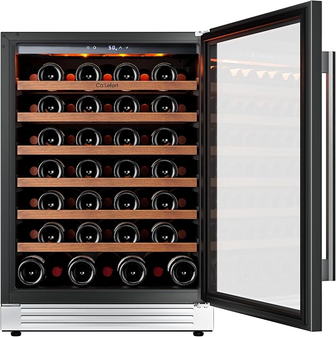Ca'Lefort 24 Inch Wine Fridge, 61 Bottle Wine Cooler Refrigerator, 40-65°F Wine Refrigerator Glass Door, 3 LED Wine Fridge, Built-in or Freestanding Fridge for Home/Bar/Kitchen (5.65 cu.ft)