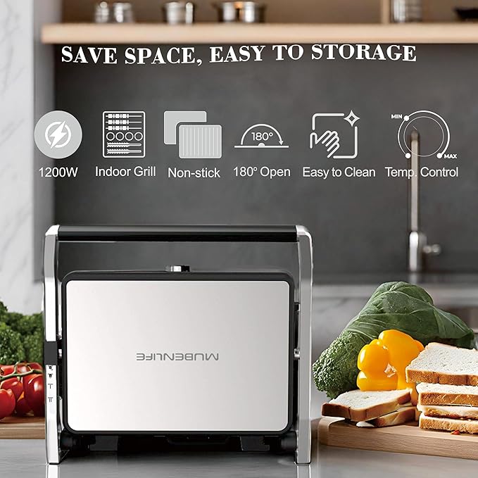 Panini Press, Electric Sandwich Press Grill, Open 180 Degrees, Electric Grill Indoor, Perfect for Grilling Sandwich, Steak, Burger, Adjustable Temperature Control, Non Stick Coating,GT60