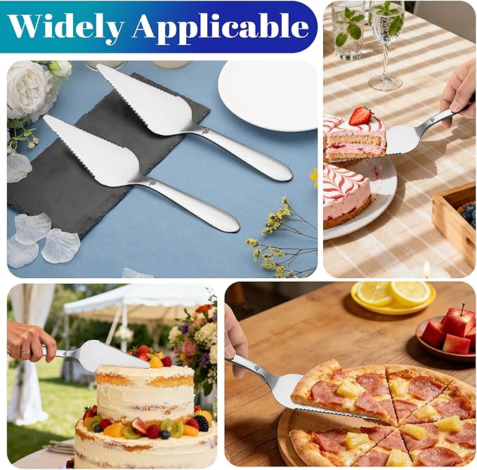 Eisinly Cake Pie Server Set for Wedding, Elegant Pizza Slicer Server Set with Stainless Steel Big Serrated Edges, Cake Cutter Pie Spatula for Birthday Anniversary, 2 Pcs, Silver