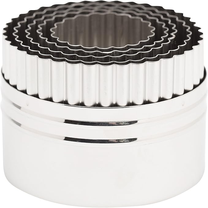 Ateco Double Sided Small Round Cutters in Graduated Sizes, Fluted & Plain Edges, Stainless Steel, 5 Pc Set