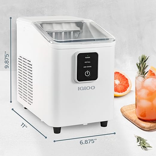 Igloo Portable Ice Maker with Scoop & Basket -Ice Maker with LED Control Panel & 1 Quart Water Tank- Ice Cube Maker Produces 26 Lbs Of Ice In 24 Hours with 8 Large or Small Cubes In 7-8 Minutes- White