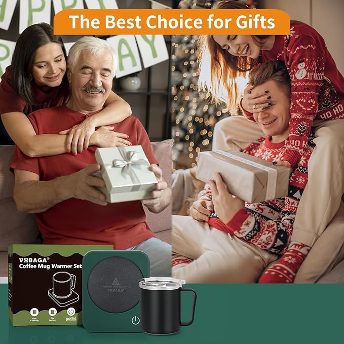 VOBAGA Coffee Mug Warmer Set with Auto Shut Off, 15 oz Coffee Mug Gift Set & 3 Temperature Settings Home Office Desk Accessories Valentine's Day Gift