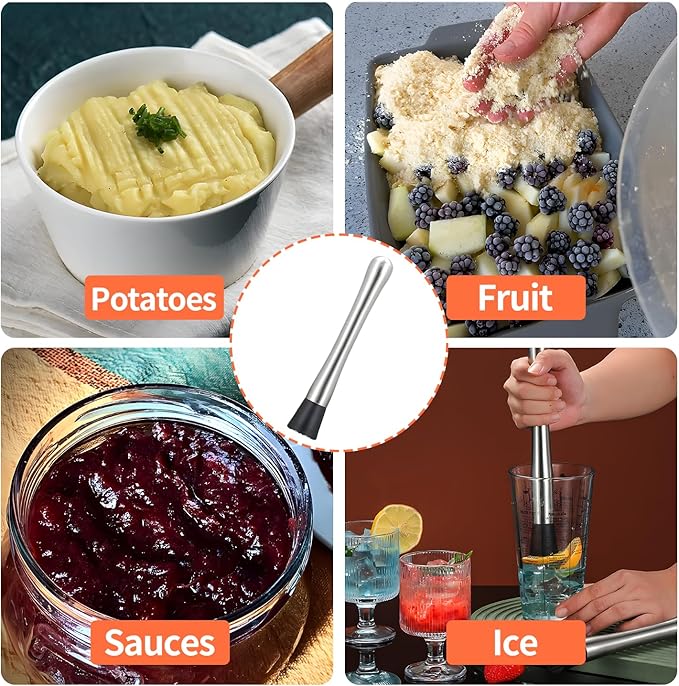2 PCS Muddler for Cocktails,8" Stainless Steel Cocktail Muddler for Lemonade, Lemon Smasher Bartender Accessories, Crushes Ice,Fruits & Herbs, Bartender Tool for Home,Bar Use,Lemonade stand supplies