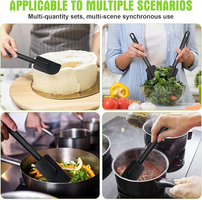 Meekoo 5 Pieces 10 Inch Rubber Spatula, 500°f High Heat Resistant Silicone Spatula Commercial Food Grade for Kitchen Cooking Baking Dishwasher Safe(Black)