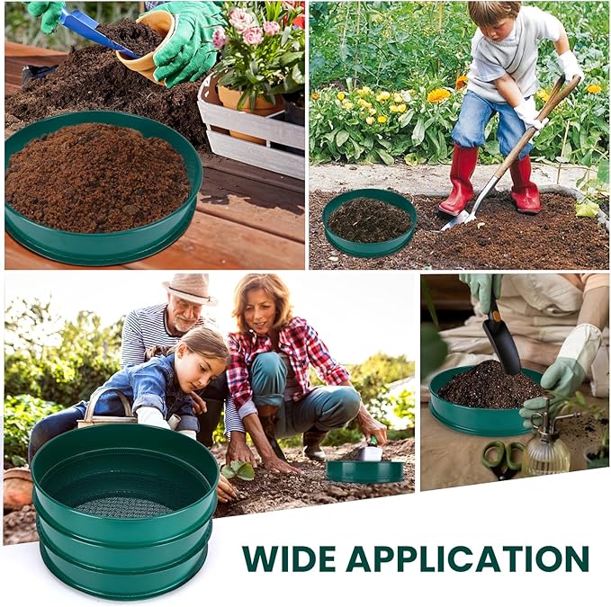 Soil Sifter, 3PCS Soil Sifter Set for Gardening, Stainless Steel Sifter(1/2", 1/4", and 1/8")