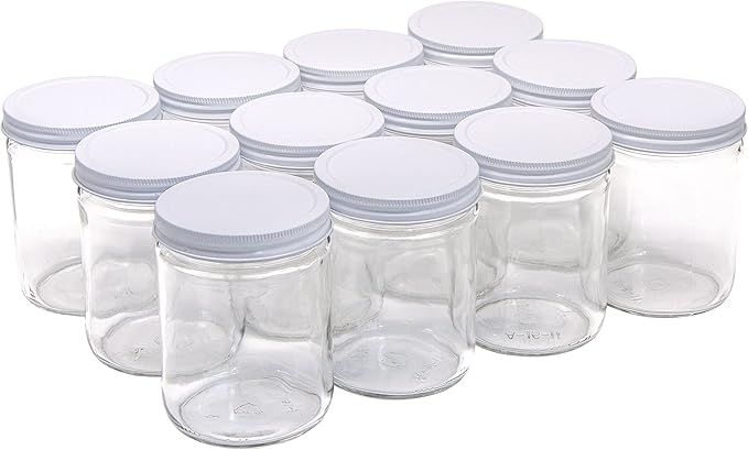 North Mountain Supply 16 Ounce Glass Wide Mouth Straight-Sided Canning Jars - with White Metal Lids - Case of 12