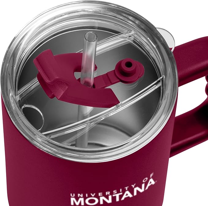 Logo Brands NCAA 40 oz Tumbler with Handle -Stainless Steel Insulated Travel Tumbler with Straw Lid – Powder Coated, Leak-Resistant, Keeps Drinks Hot/Cold – Great for Tailgating, or Everyday Use