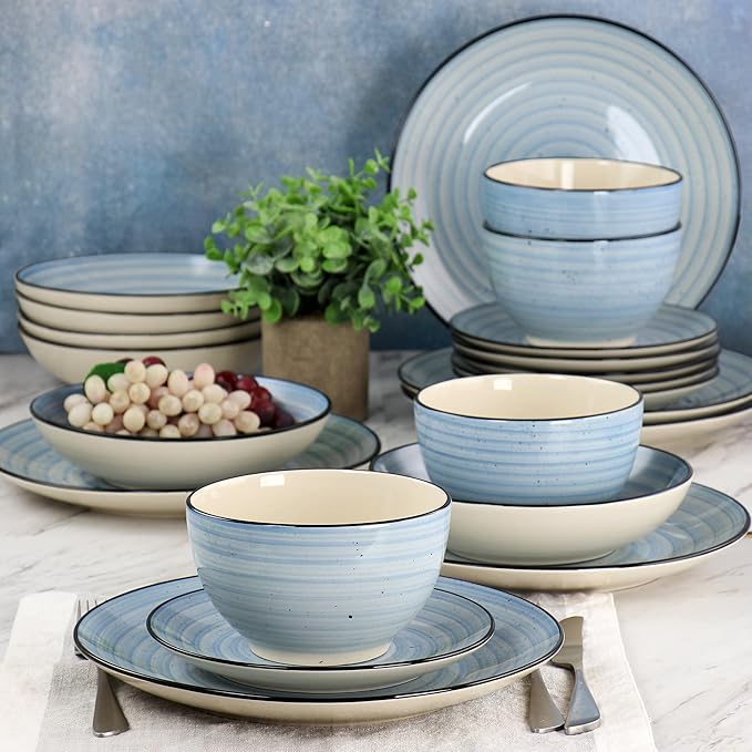 Elama Gia 24 Piece Stoneware Dinnerware Set (Light Blue)