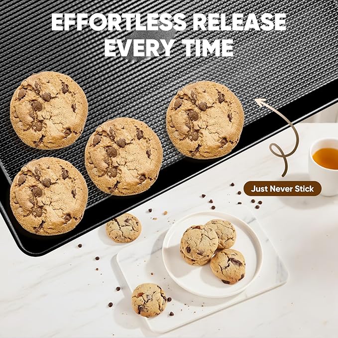 Sakerplus Nonstick Baking Sheet Pan Set of 3, Heavy Duty Cookie Sheets for Oven with Stripe Texture Pattern, 0.6mm Thick Quarter/Half/Jelly Roll Pans, Rust-Resistant & Easy Clean (Black)