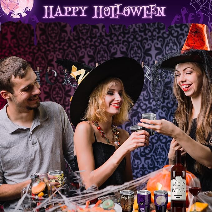6 Pack 3 oz Halloween Shot Glasses Mini Tumblers with Straw and Lid,Pumpkin Ghost Skulls Tombstone Halloween Party Spooky Shot Glass Stainless Steel Vacuum Insulated Mini Cup for Cocktail Party