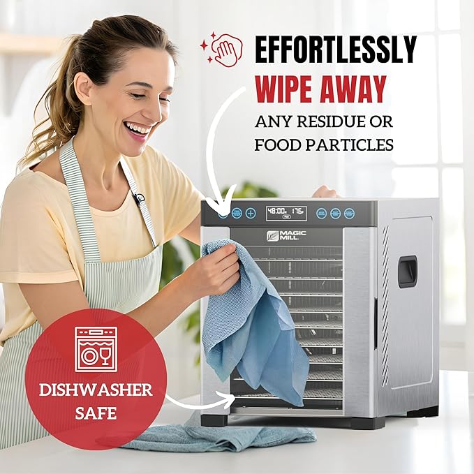 Magic Mill Pro Food Dehydrator Machine | 10 Stainless Steel Trays | Dryer for Jerky, Dog Treats, Herb, Meat, Beef, Fruit | Keep Warm Function, Digital Timer and Temperature Control, ETL Approved
