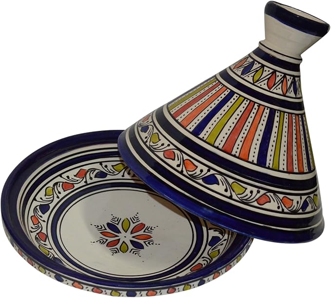 Moroccan Handmade Serving Tagine Exquisite Ceramic With Vivid colors Original large 12 inches Across