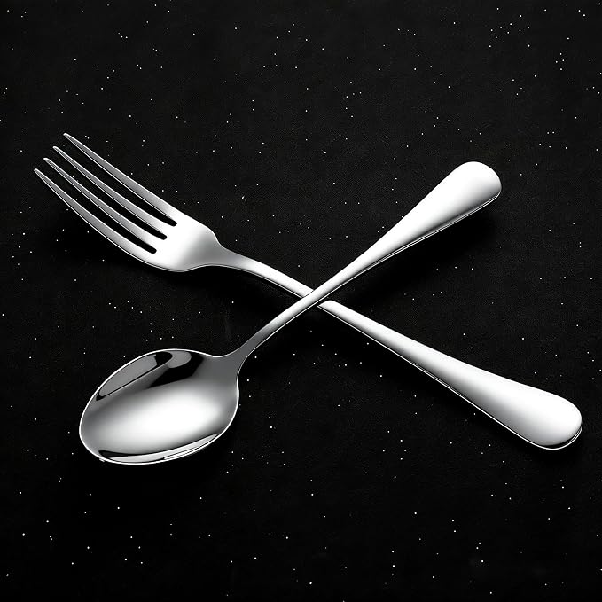 24 Piece Forks and Spoons Silverware Set for 12, Stainless Steel Dinner Forks and Spoons Silverware Set, Heavy-Duty Cutlery Set, Dishwasher Safe (Silver)