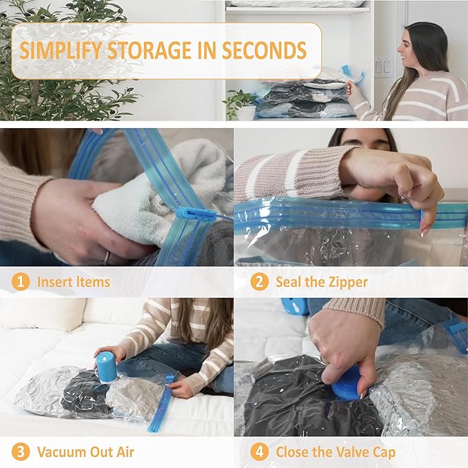 22 Pack Vacuum Storage Bags with Portable Electric Pump, Vacuum Seal Space Saver Bags for Clothing, Pillows, Blanket, Bedding, Comforters