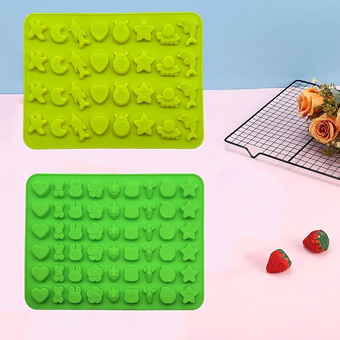 Gummy Candy Molds - Silicone Gummy Dinosaur/Marine Animal/Donut/Small Hearts Shapes/Fruit Snack Mold with 2pcs Dropper,Non-stick and Bpa Free for Mini Candy Chocolate Gummies Baking