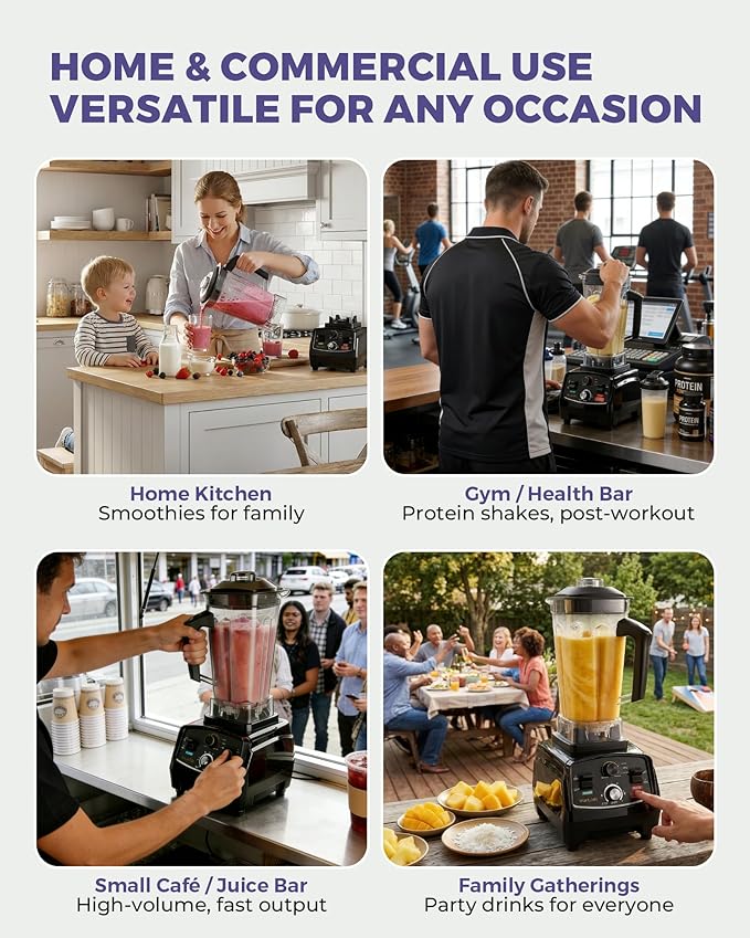 WantJoin Professional Blender, ETL listed 70oz Commercial Blender for kitchen Max 1800W High Power Home and Commercial with Timer, Smoothie Maker 2200ml for Crushing Ice, Frozen Dessert, Soup,fish