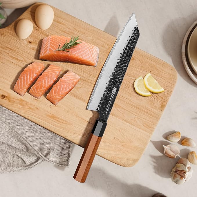 FINDKING Japanese Kiritsuke Knife, 9 Inch Gyuto Chef Knife, Kitchen Knife with High Carbon Steel Blade, Octagonal Handle, for Meat, Fish, Vegetables and Fruits, Dynasty Series