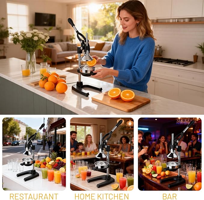 Cast Iron Juicer Hand Press for Citrus Fruits,Pomegranates,Grapefruits,Heavy-Duty Cast Iron Juicer,Lemon Squeezer Manual,with Stainless Steel Cup,Easy to Use & Clean(Black)