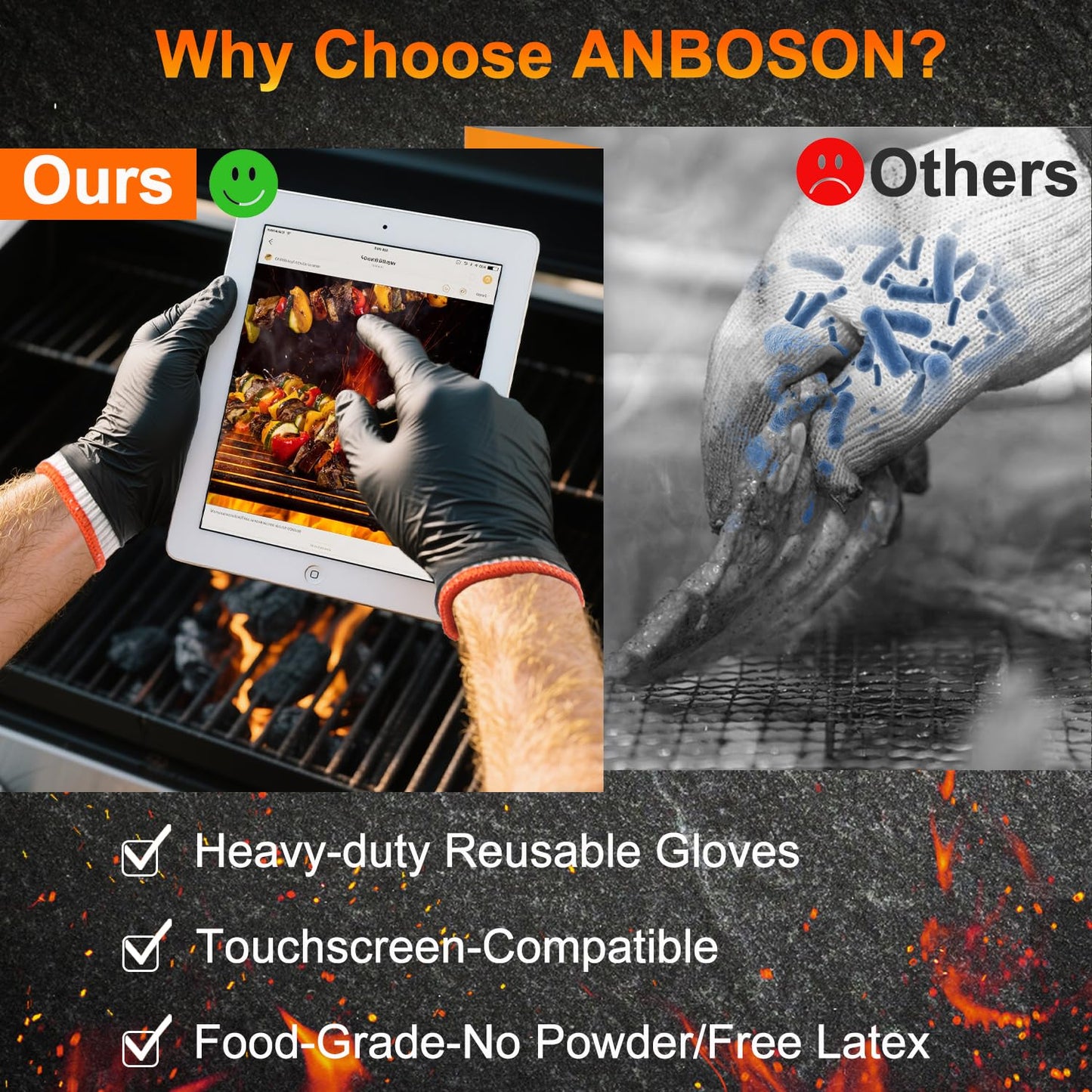BBQ Gloves for Cooking Baking Grilling, 100 Count Disposable Nitrile Gloves and 4 Count Cotton Glove Liners Washable (6mil Nitrile, Large)